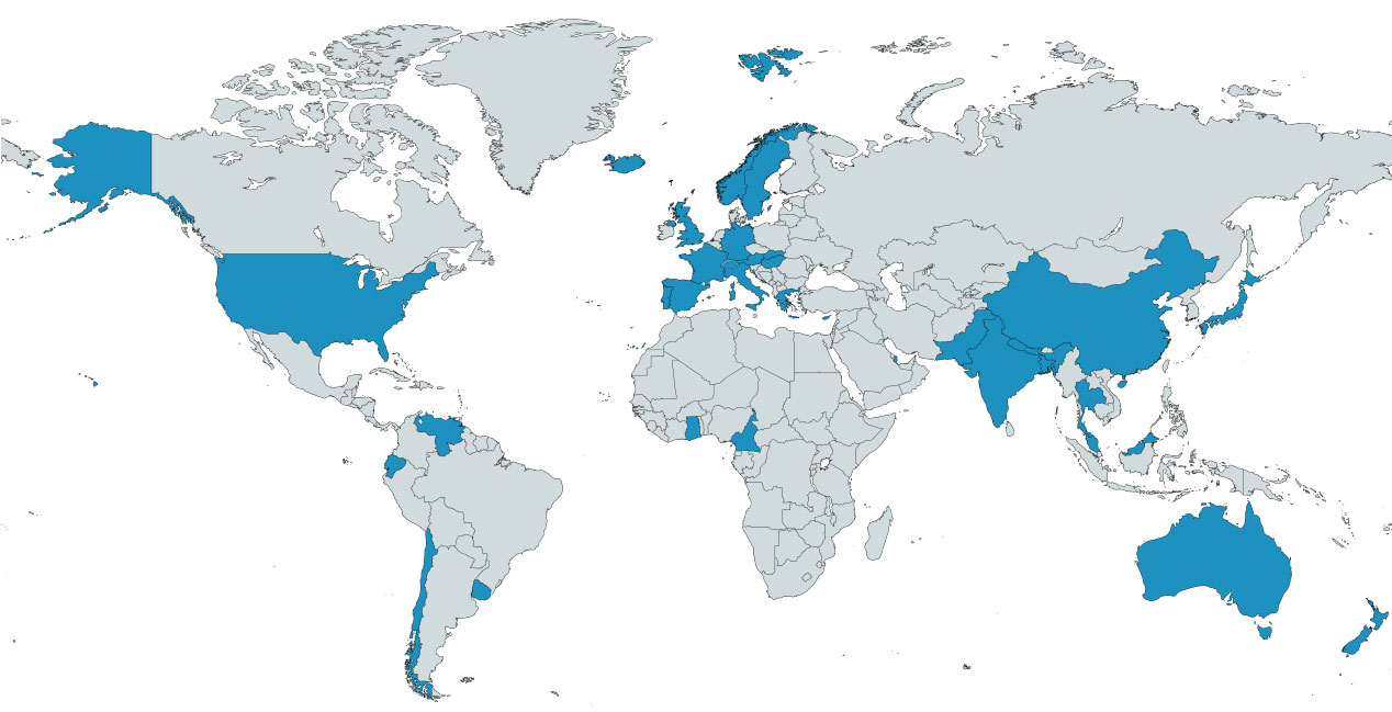 World map with Global Wastewater Day Participant Countries filled in blue